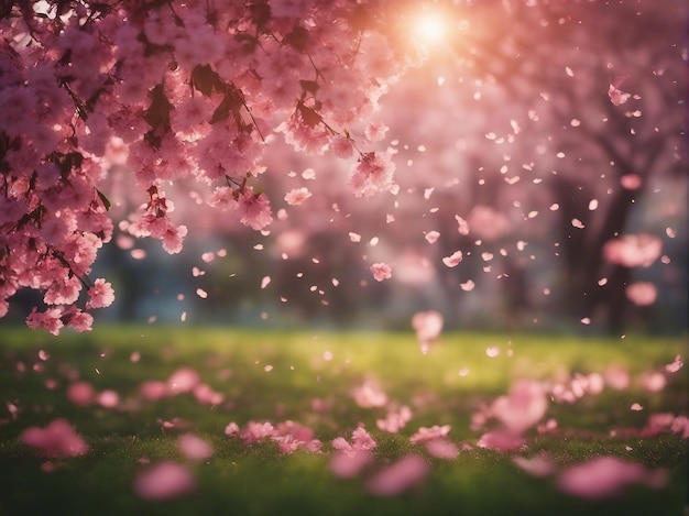Photo garden scenery with cherry blossoms