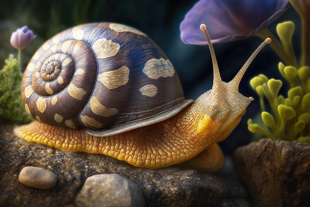 A garden snail in close up