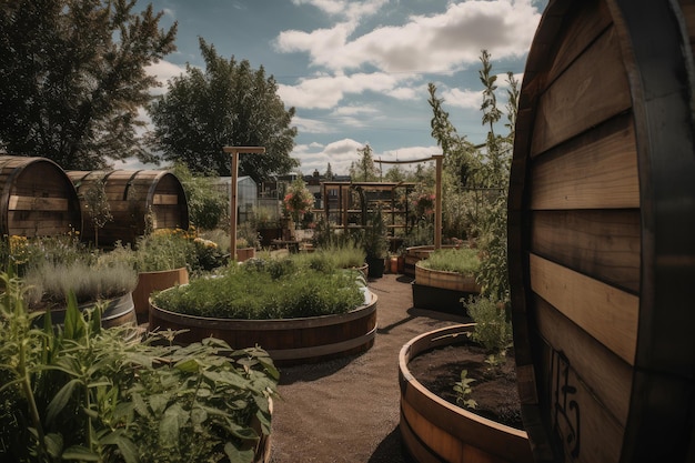 A garden that grows food and herbs in a zerowaste and circular economy