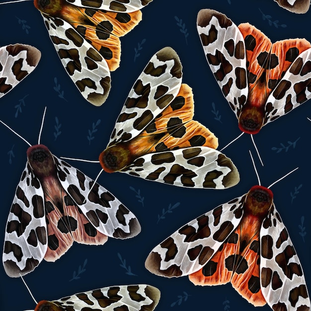 Photo the garden tiger moth or arctia caja blue and orange seamless pattern with beautiful butterflies