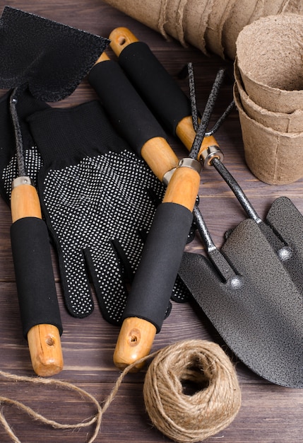 Photo garden tool and nylon gloves