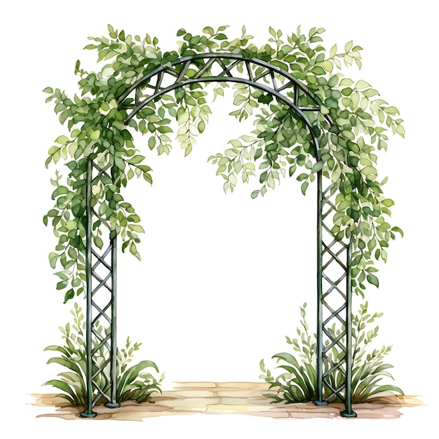 Garden Trellis Arch With Woven Accents Emphasizin Watercolor Gate Beauty Art on White Background