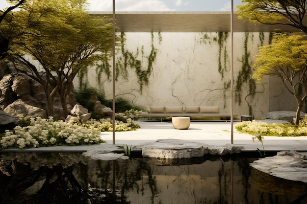 garden veranda with concrete wall architecture