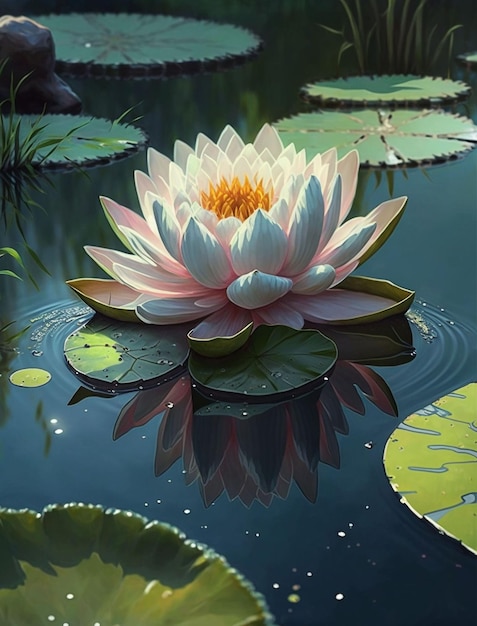 Garden of Water Lily Flower Scene Generative Ai