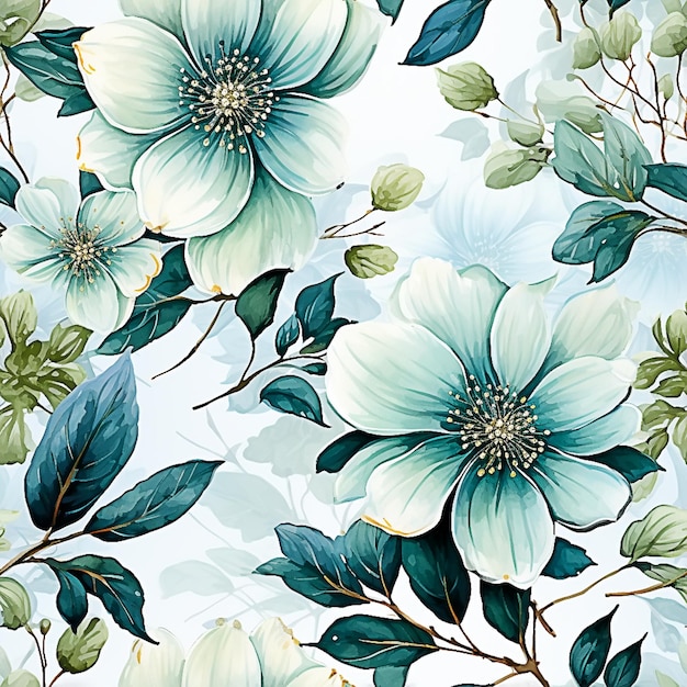 Garden Watercolor Floral Seamles Pattern Hand painted Watercolor Wildflowers Twigs Leaves Buds Design for fashion fabric textile wallpaper cover web wrapping and all prints