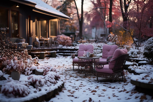 Photo garden with colourful flowers with beautiful backyard for sitting