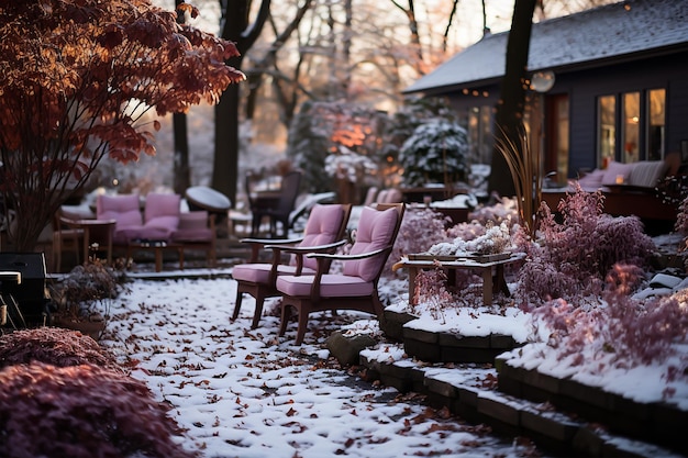 garden with colourful flowers with beautiful backyard for sitting