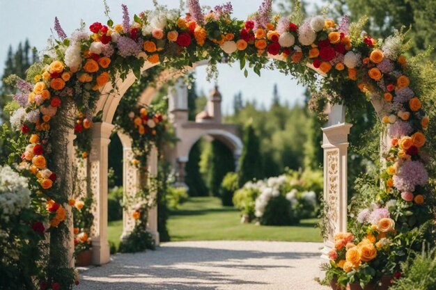 花の庭で結婚式にようこそと書かれた看板