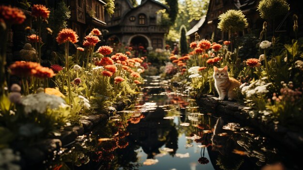 Garden with lots of plants and animals