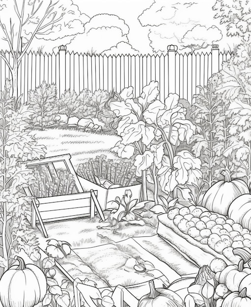 A garden with pumpkins and a fence