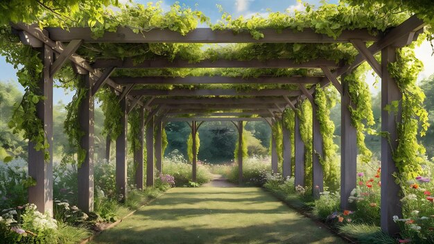 Garden with wooden pergola