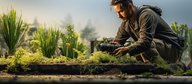 Garden Worker Trimming Backyard Lawn