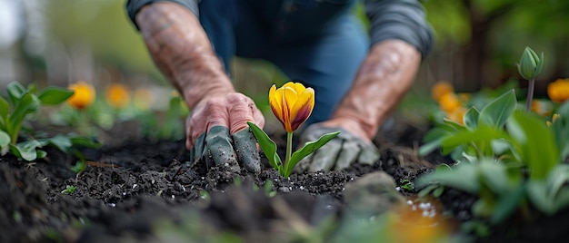 Gardener planting flowers