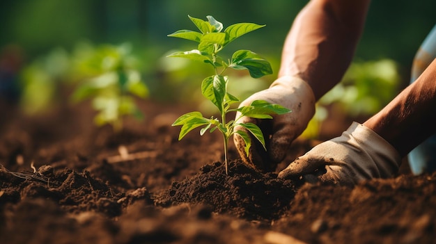 gardener planting in the ground