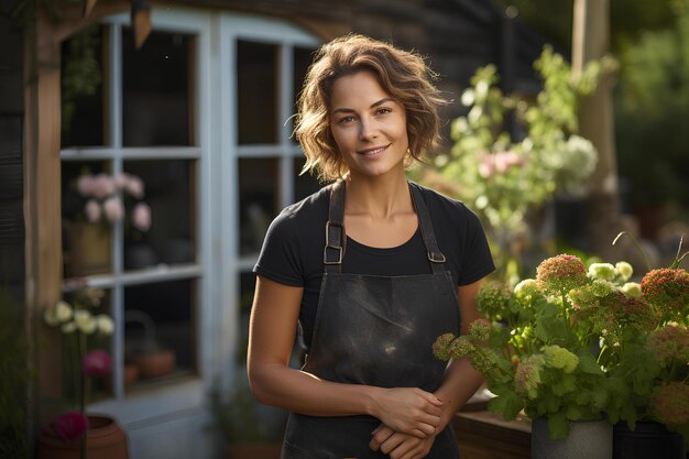 A gardener smiling in her shop