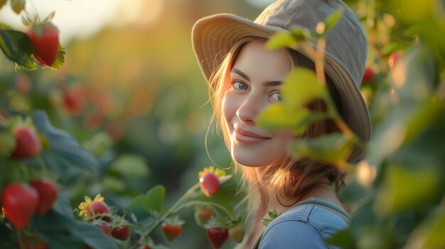 Foto il giardiniere taglia i cespugli di fragole nel letto del giardino con le forbici da giardino