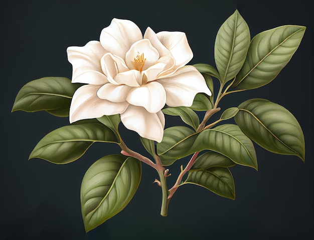 Gardenia Bloem Botanische Illustratie Jasminoides Bloemen Realistisch Schilderen Abstracte Generatieve AI Illustratie