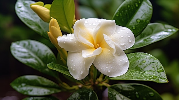 Gardenia na witte bloemen groeiende augusta jasmijn afbeelding Ai gegenereerde kunst