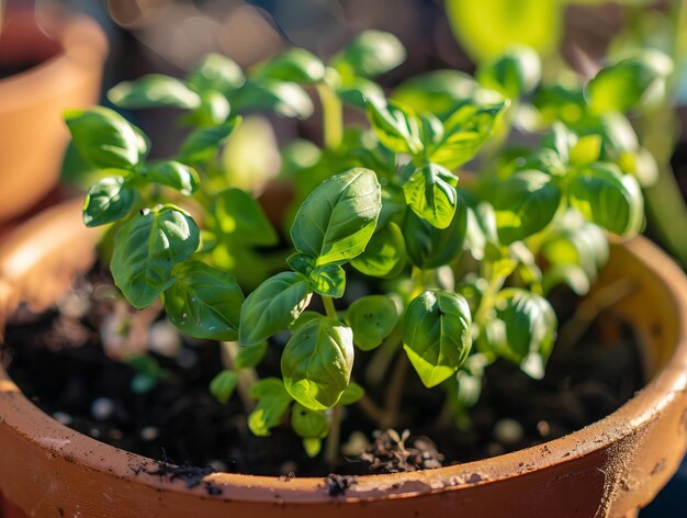 Gardening Delight Growing Basil Sprouts in a Pot