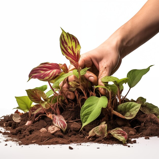 Gardening epimedium plants in isolated white background