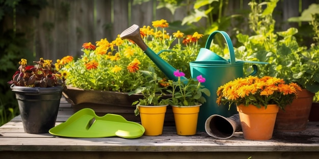 Gardening gloves tools and plants