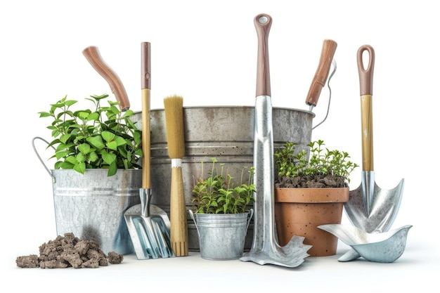 Gardening tools isolated on white background Gardening tools