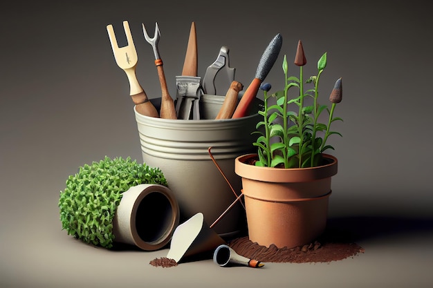 Садовые инструменты и растения Generative Ai