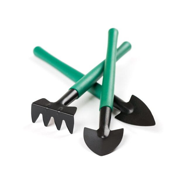 Gardening tools on white background