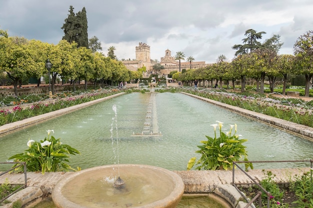 Gardens of Alcazar de los Reyes Cristianos in Cordoba Spain