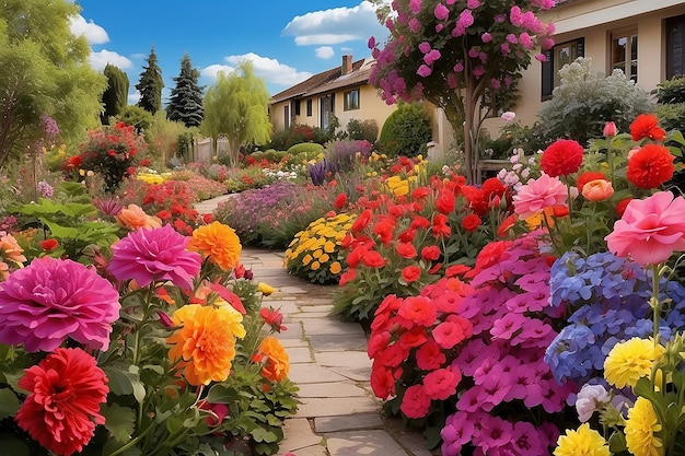 写真 色々な色の花がく庭 美しい庭の花