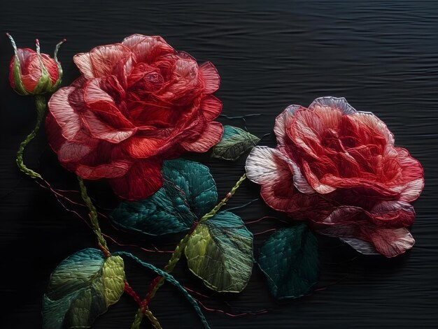 Foto garen schilderij van rozen zwarte achtergrond minimalistisch
