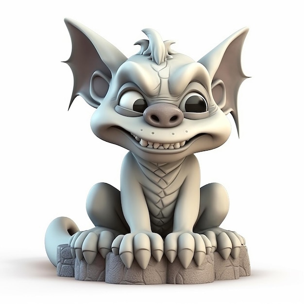 Gargoyle mythical scary creature funny cute cartoon 3d illustration on white background