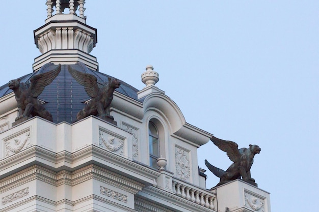 Gargoyles op de bovenkant van landbouwerspaleis in Kazan, Rusland