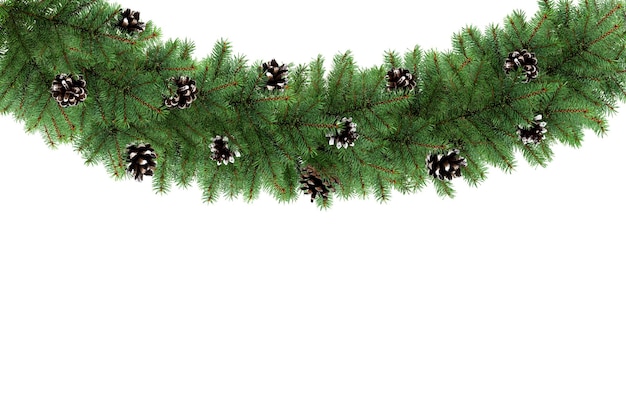 garland of fir branches with cones, christmas decoration for home, isolated