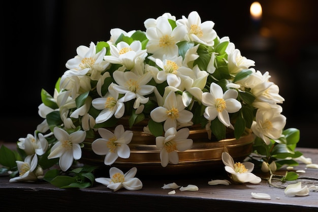 南インドで人気の美しく作られたジャスミンの花の花輪
