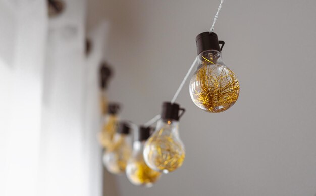 Garland with golden lampshome decor