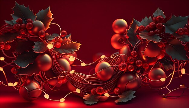 Photo garlands on a crimson background for christmas