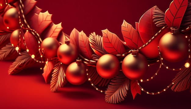 Photo garlands on a crimson background for christmas