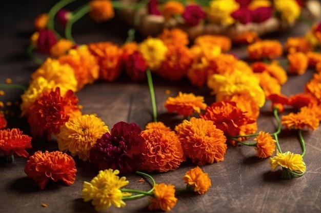 Garlands Of Marigold Flowers In Bright Colors Generative AI