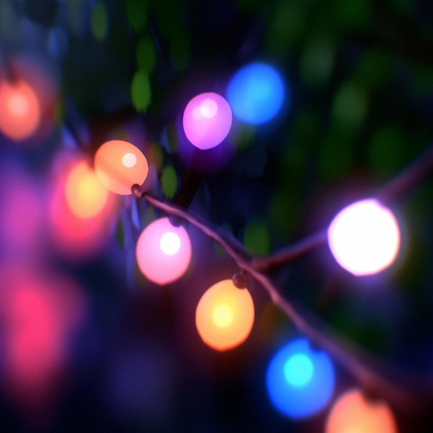 Garlands on trees glow in the night