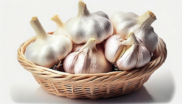 Garlic in basket white background