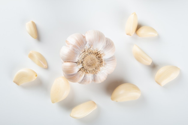 Garlic Cloves and Bulb isolated on white background..