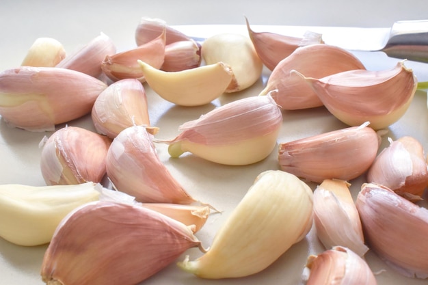 Garlic cloves on the table