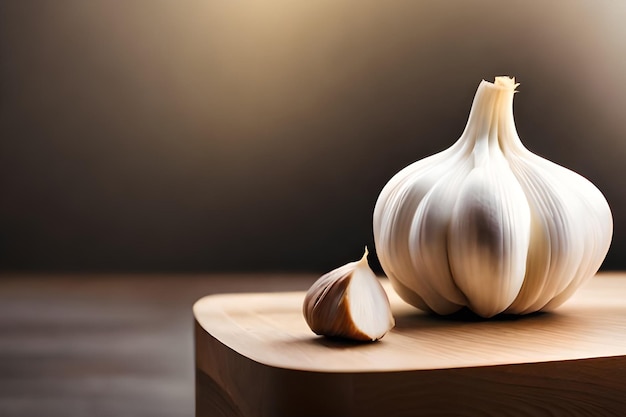 Garlic on a cutting board with a dark background