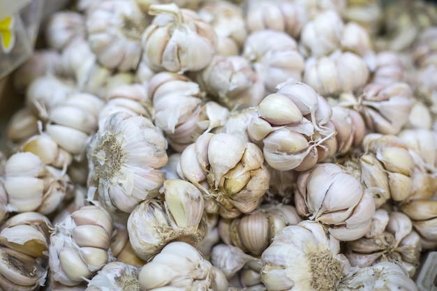 Garlic ,fresh ingredient in vegetable market Malaysia.