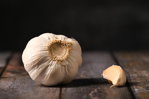 Garlic from a new crop lies on the table