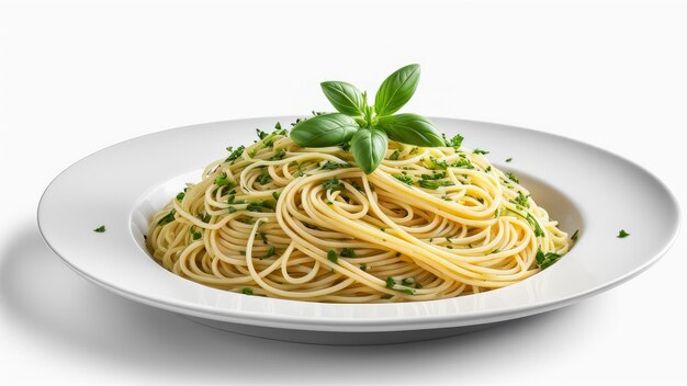 garlic and herb spaghetti isolated on white background