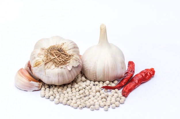 Garlic isolated and white background, Condiment isolated white background