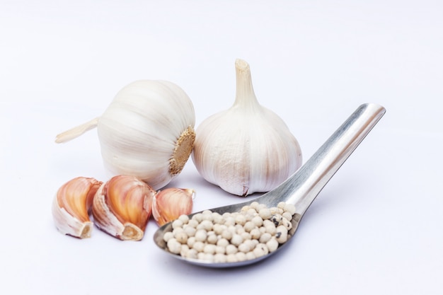 Garlic isolated and white background, Condiment isolated white background