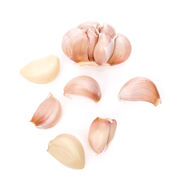 Garlic isolated on white background. Top view